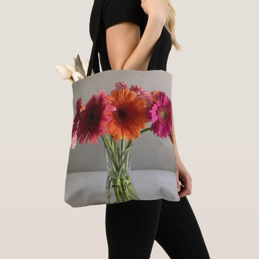 De gelukkige Gerbera Kleurrijke Bloem +Custom Naam Tote Bag (Dichtbij)