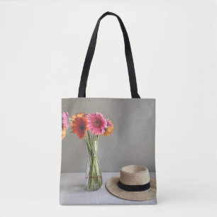 De gelukkige Gerbera Kleurrijke Bloem +Custom Naam Tote Bag
