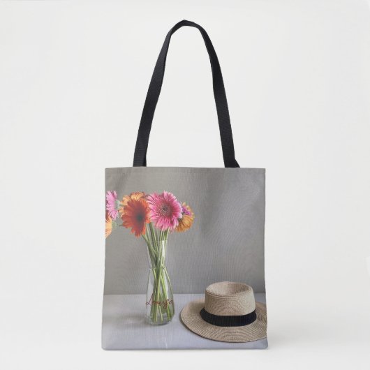 De gelukkige Gerbera Kleurrijke Bloem +Custom Naam Tote Bag (Voorkant)