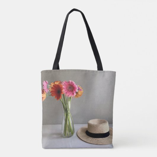 De gelukkige Gerbera Kleurrijke Bloem +Custom Naam Tote Bag (Achterkant)