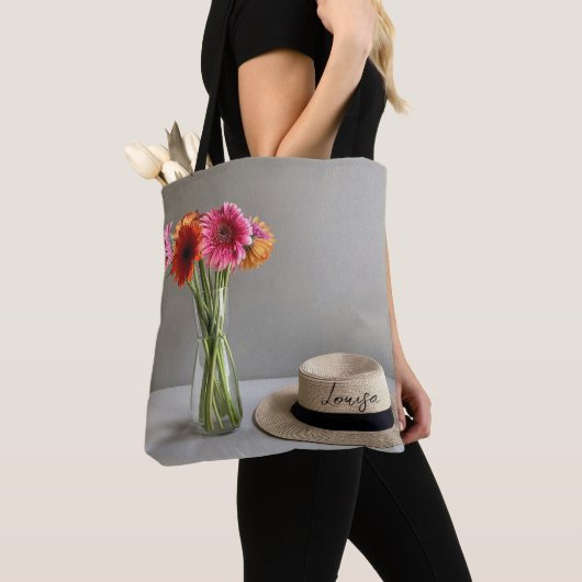 De gelukkige Gerbera Kleurrijke Bloem +Custom Naam Tote Bag (Dichtbij)