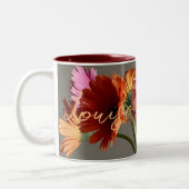 De gelukkige Gerbera Kleurrijke Bloem +Custom Naam Tweekleurige Koffiemok (Links)