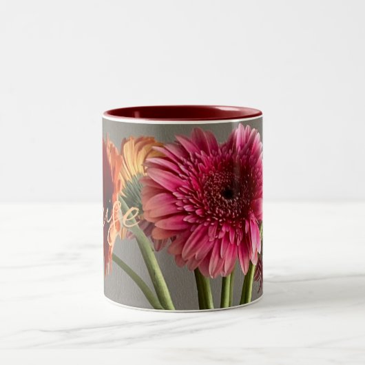 De gelukkige Gerbera Kleurrijke Bloem +Custom Naam Tweekleurige Koffiemok (Center)
