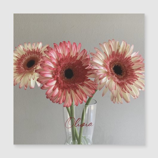 De gelukkige Gerbera Roze Bloem Foto +Custom Naam (Voorkant)