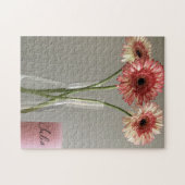 De gelukkige Gerbera Roze Bloem Foto +Custom Naam Legpuzzel (Horizontaal)