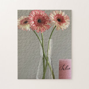 De gelukkige Gerbera Roze Bloem Foto +Custom Naam Legpuzzel