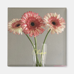 De gelukkige Gerbera Roze Bloem Foto +Custom Naam Magneet