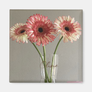 De gelukkige Gerbera Roze Bloem Foto +Custom Naam Magneet