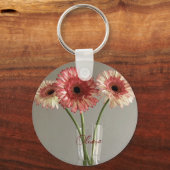 De gelukkige Gerbera Roze Bloem Foto +Custom Naam Sleutelhanger (Voorkant)