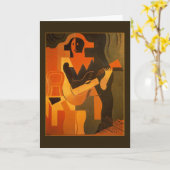 De gelukkige Harlekijn van de Verjaardag met Kaart (Gele Bloem)