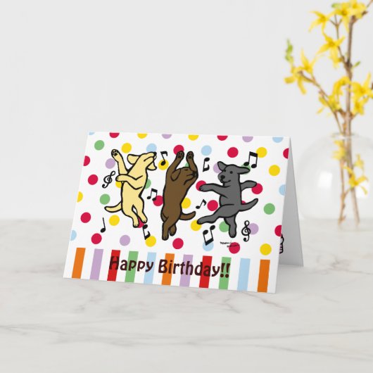 De gelukkige het Dansen Labrador Gelukkige Kaart (Gele Bloem)