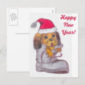 De gelukkige Hond van het Nieuwjaar Feestdagenkaart (Voorkant / Achterkant)