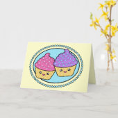 De gelukkige Kaart van Cupcake Kawaii van de (Gele Bloem)