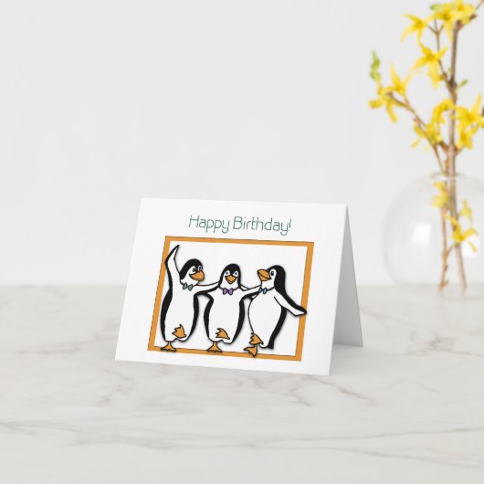 De gelukkige Kaart van de Pinguïnen van de (Gele Bloem)