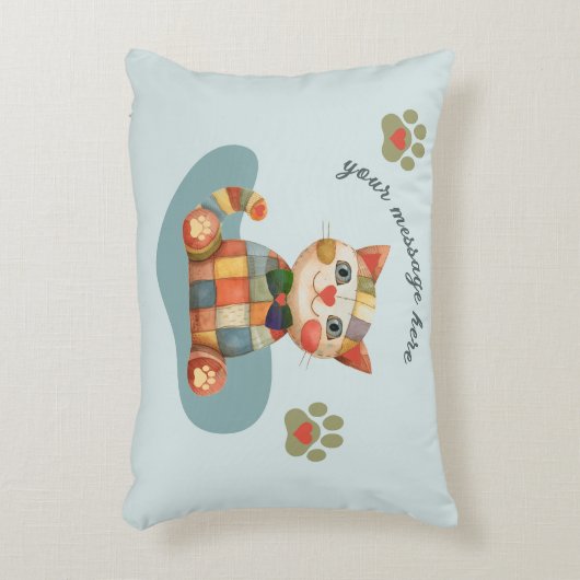 De Gelukkige Kat Kleurrijke Patchwork Maatwerk Accent Kussen (Voorkant(Verticaal))