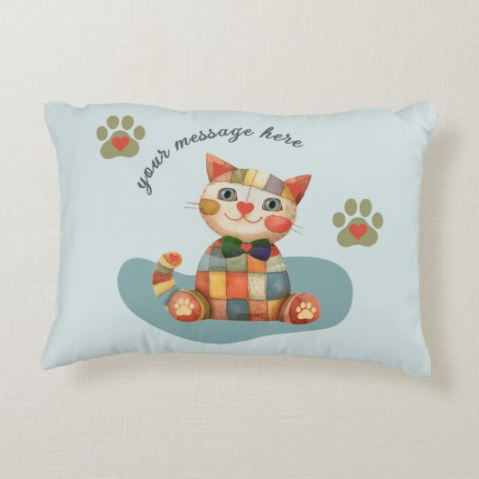 De Gelukkige Kat Kleurrijke Patchwork Maatwerk Accent Kussen (Achterkant)