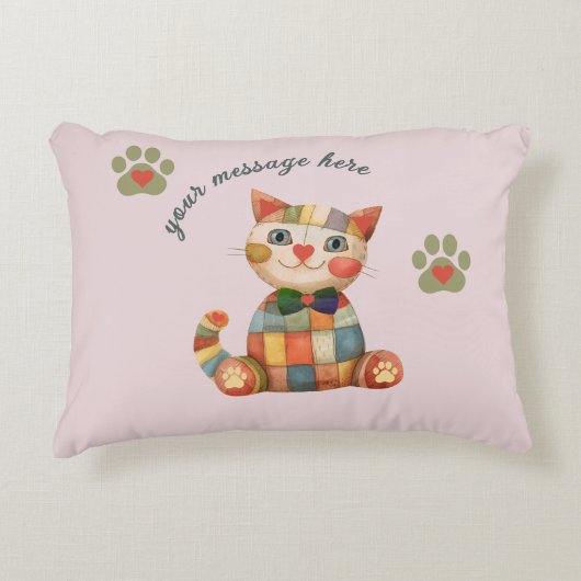 De Gelukkige Kat Kleurrijke Patchwork Op Maat Accent Kussen (Voorkant)