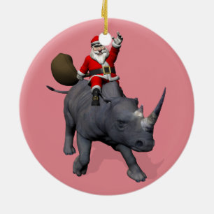 De gelukkige Kerstman op de Rinoceros van de Keramisch Ornament