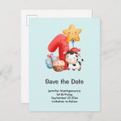 De gelukkige Koe 1st Birthday sparen de Datum Uitnodiging Briefkaart (Voorkant / Achterkant)