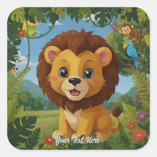 De Gelukkige Leeuw en Zijn Jungle Vrienden Vierkante Sticker