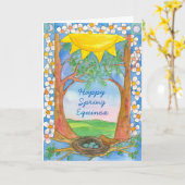 De gelukkige Lente Equinox Robin Birds Nest Kaart (Gele Bloem)