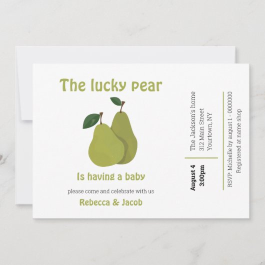 De gelukkige peer Baby shower Invitation Kaart (Voorkant)