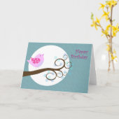 De gelukkige roze vogel van de Verjaardag Kaart (Gele Bloem)