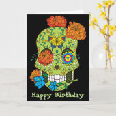 De gelukkige Schedel van de Suiker van het Tattoo Kaart (Gele Bloem)