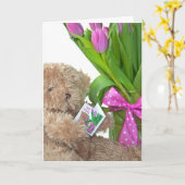 De gelukkige Teddybeer van de Verjaardag met Kaart (Gele Bloem)