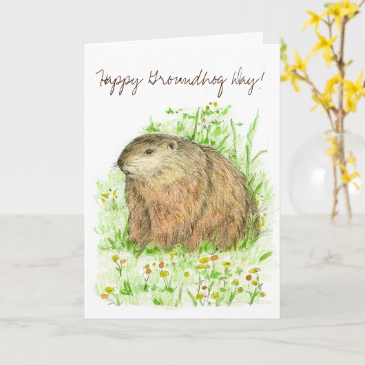 De gelukkige Tekening van de Bosmarmot van de Dag Kaart (Gele Bloem)