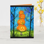 De gelukkige Totem van de Pompoen van Halloween Kaart (Gele Bloem)