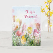 De gelukkige Tulpen van de Lente van de Pascha Kaart (Gele Bloem)