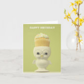 De gelukkige Uil van Cupcake van de Verjaardag Kaart (Gele Bloem)