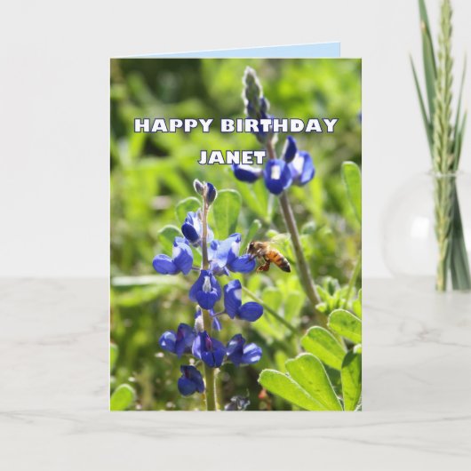 De Gelukkige Verjaardag van Janet Texas Bluebonnet Kaart (Voorkant)