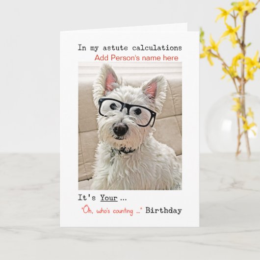 De gelukkige Verjaardag, Westie met Glazen, Kaart (Gele Bloem)