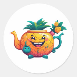 De gelukkige & welvarende ananastheepot ronde sticker