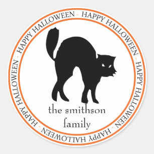De gelukkige (Zwart/Oranje) Kat van Halloween Ronde Sticker