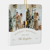 De gelukkigste Feestdagen | Elegant Goud 2 Fotocol Keramisch Ornament (Rechts)