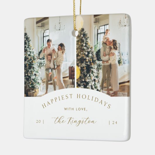 De gelukkigste Feestdagen | Elegant Goud 2 Fotocol Keramisch Ornament (Links)