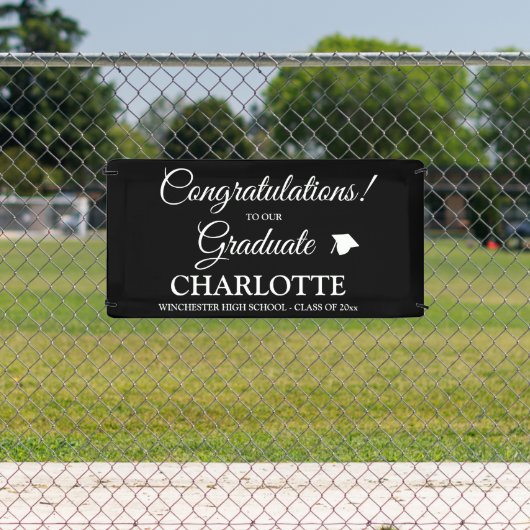 De gelukwensen afstuderen douane zwart wit manuscr spandoek (Insitu)