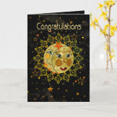 De gelukwensen afstuderen, ZON, MAAN, STERREN, Kaart (Gele Bloem)