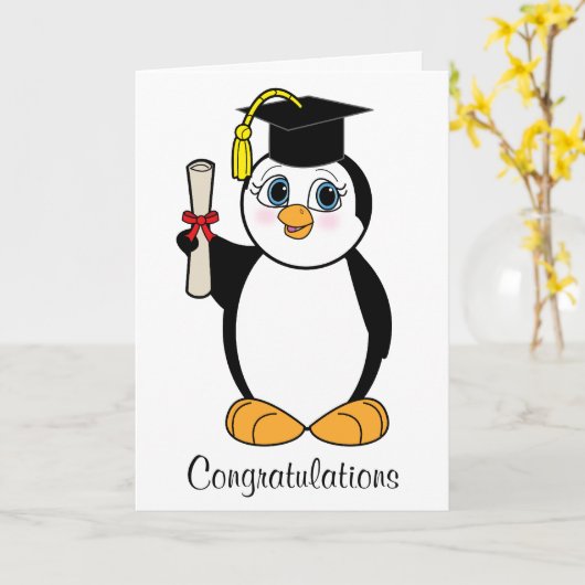 De Gelukwensen van afstuderen met Pinguïn Kaart (Gele Bloem)