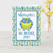 De Gelukwensen van de grote Broer, Leuke Uilen Kaart (Gele Bloem)