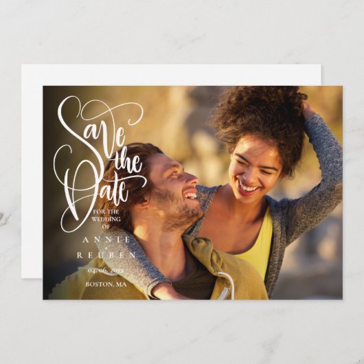 De Gematigde Foto van het Manuscript van Elegant M Save The Date (Voorkant / Achterkant)