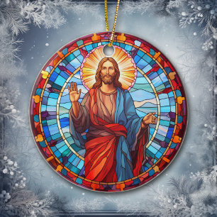 De genade van Jezus Christus Glas in lood Kerstmis Keramisch Ornament
