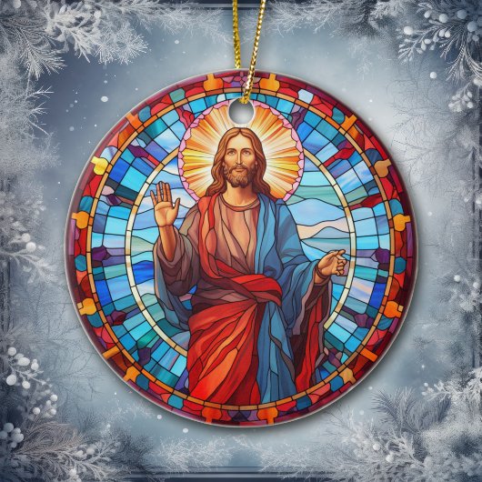 De genade van Jezus Christus Glas in lood Kerstmis Keramisch Ornament