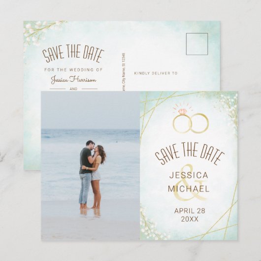 De Geometrische Foto van de Ring van de waterverf  Uitnodiging Briefkaart (Voorkant / Achterkant)