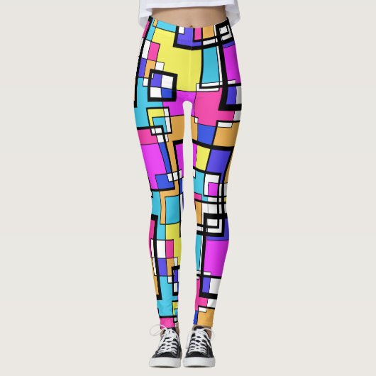De geometrische kleurrijke vormen van Retro 80 Leggings (Voorkant)