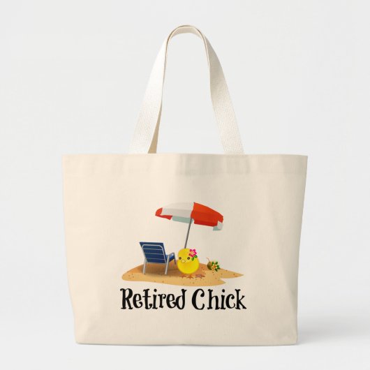 De gepensioneerde Chick op het strand Grote Tote Bag (Voorkant)