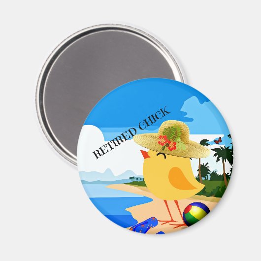 De gepensioneerde Chick op het strand Magneet (Voorkant / Achterkant)